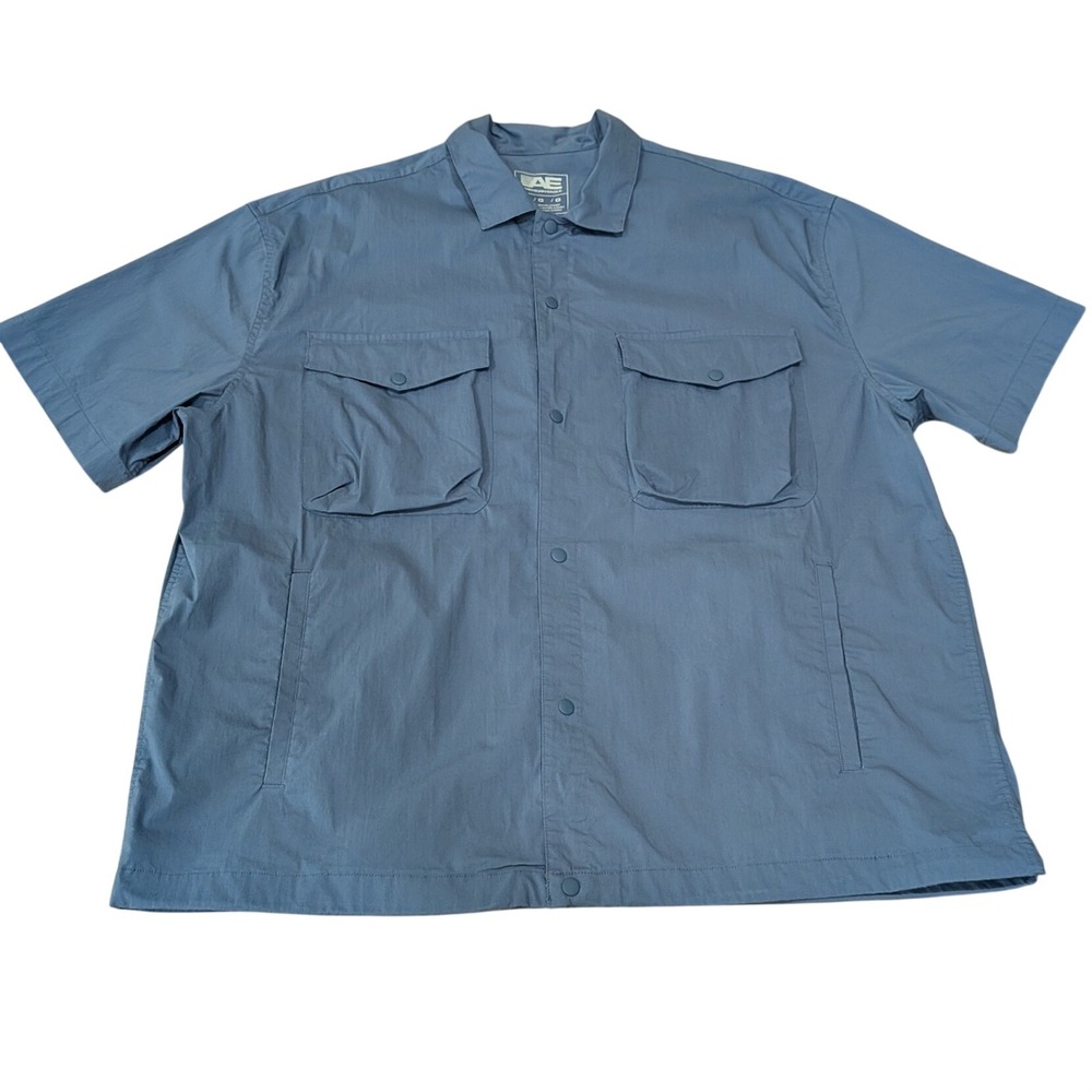 American Eagle Mens L Venture Out Shirt Blue Utility Snap Gorpcore Outdoor Hike